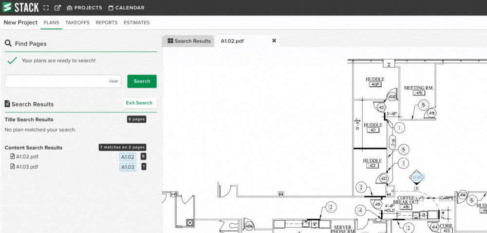 STACK’s OCR makes plans, specs, and documents searchable for you to quickly identify if a project is right for you or if you should pass.