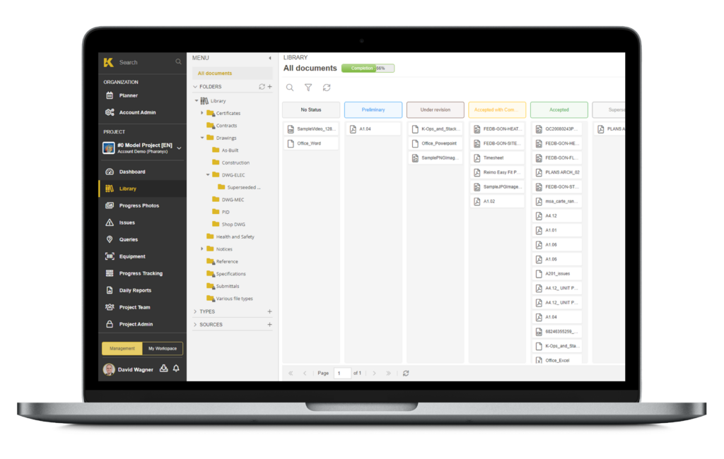 An Apple Macbook shows a screen from STACK's construction management tool.