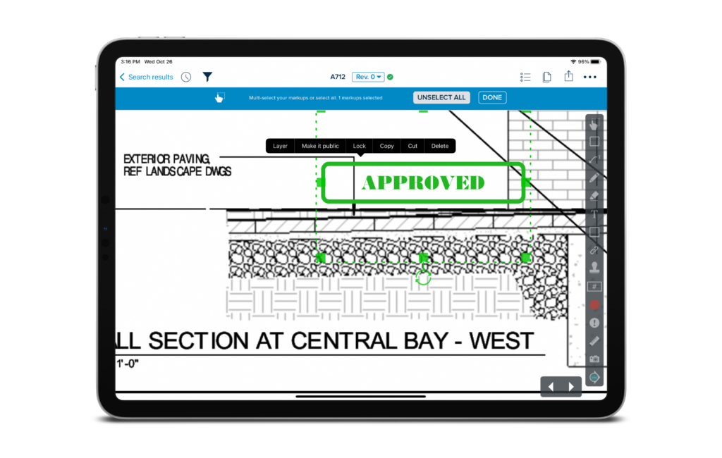 An Apple iPad shows a screen from STACK's Field Productivity tool.