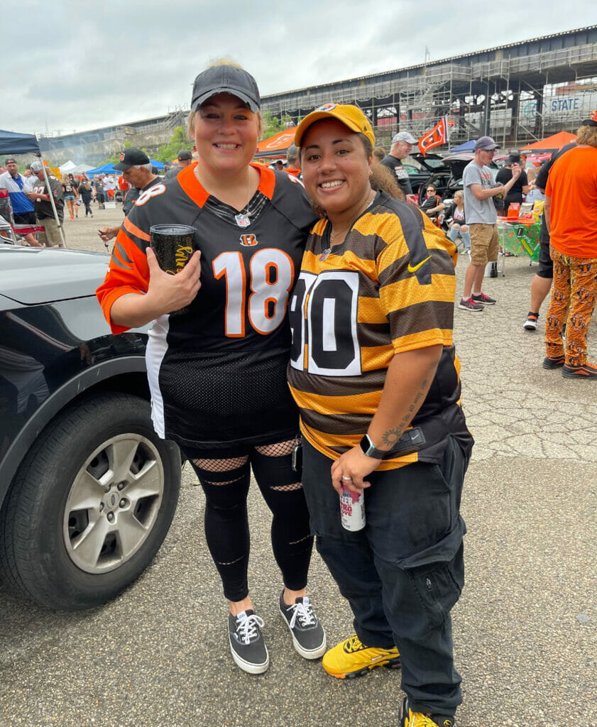 Kayla Green dressed in Steelers gear.