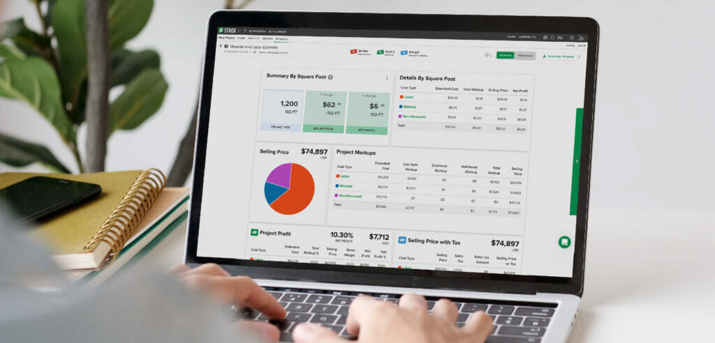 An estimator performs an estimate in STACK on his laptop.