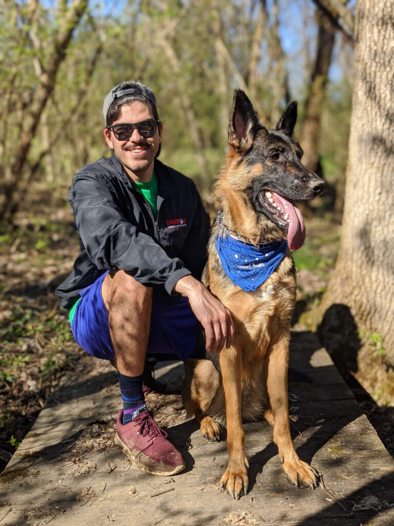 Javi Salas Rios and his german shepherd.