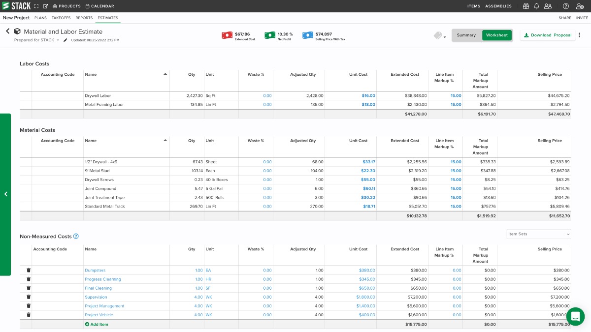 Stack Ct Importations de projets et exportations d'Estimation avec l'intégration ...