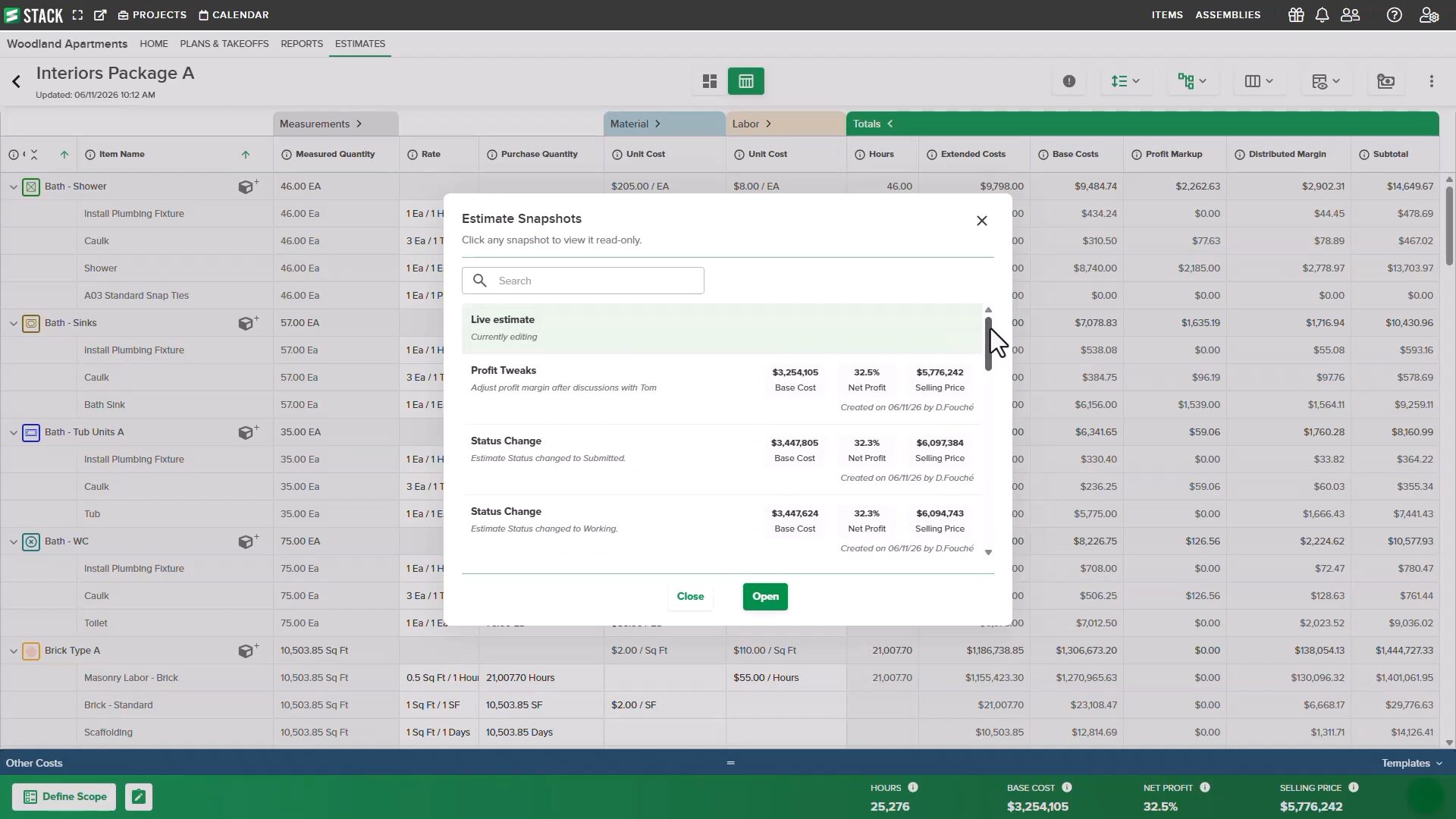 Estimate Snapshots - STACK Construction Technologies