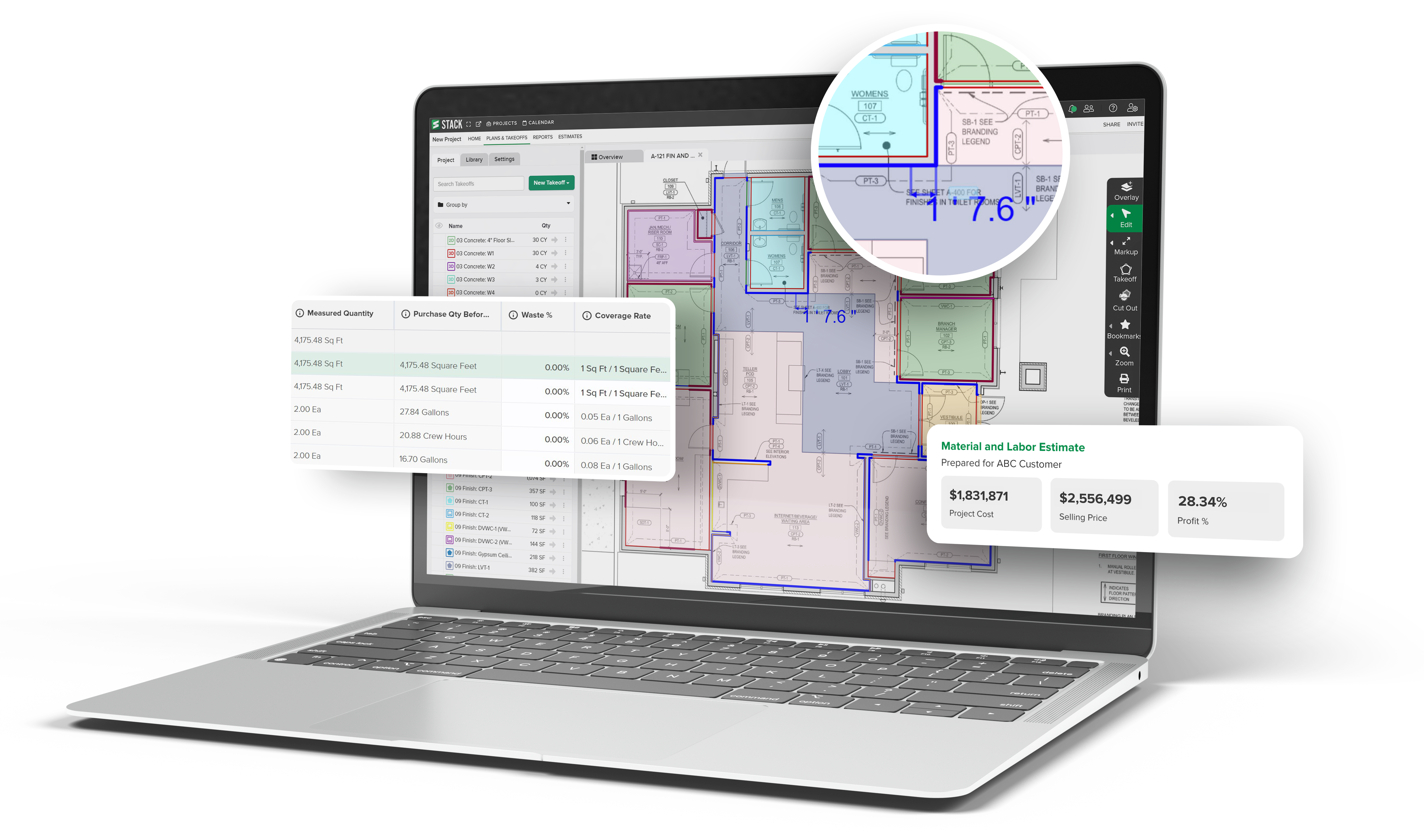 STACK Takeoff and Estimating on a laptop computer.
